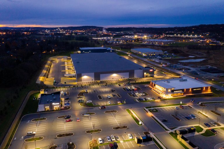 Building 2 at Lime Spring Square - Night time - Aerial - Industrial Property